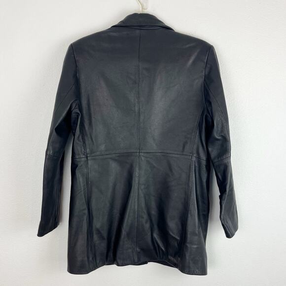 Alfani Womens Black Leather Jacket Longline Below Waist Classic Neutral Medium - Picture 7 of 10